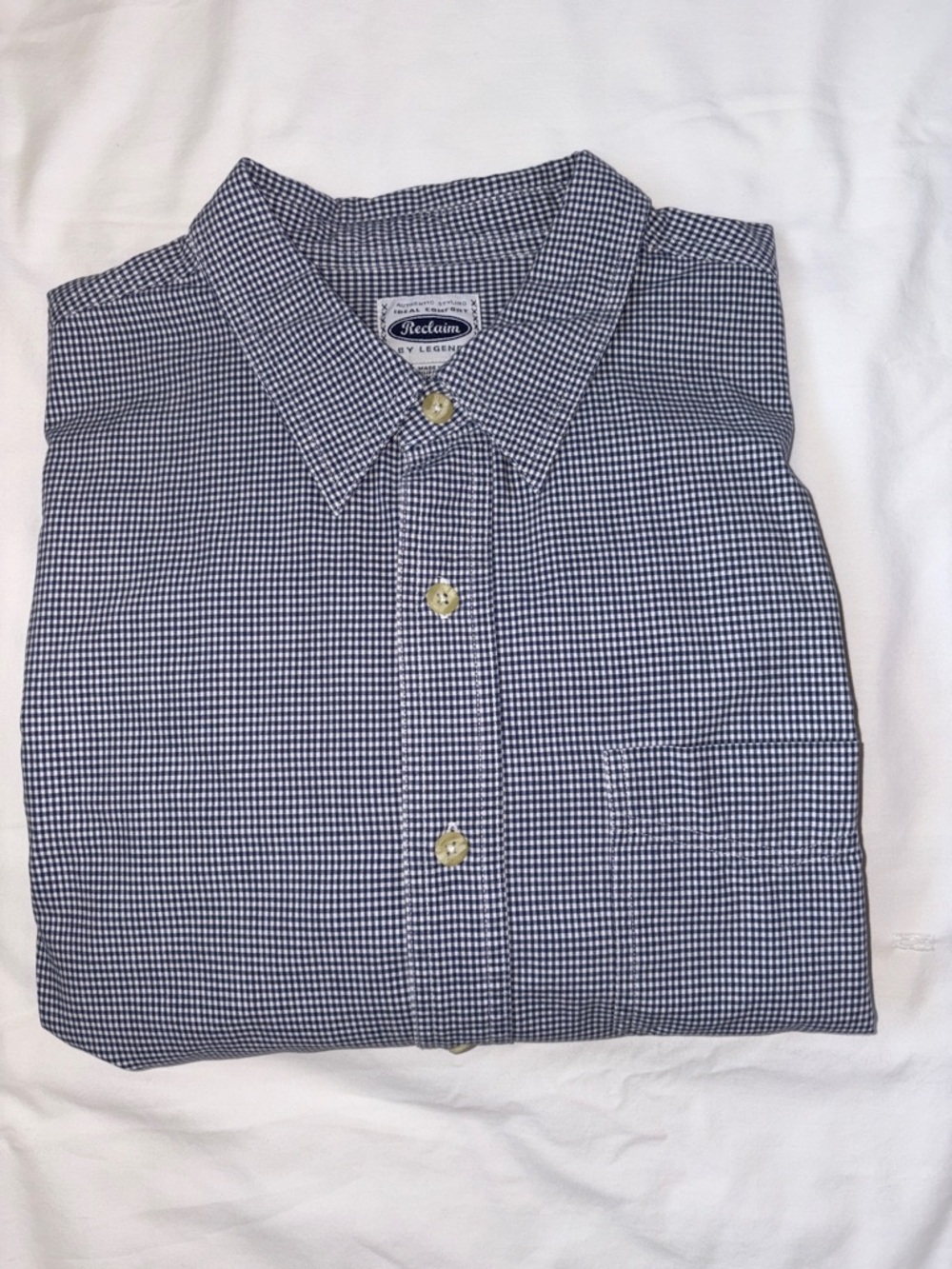 Reclaim by Legend Men's XL Gingham Button Down Shirt Blue White Preppy Classic